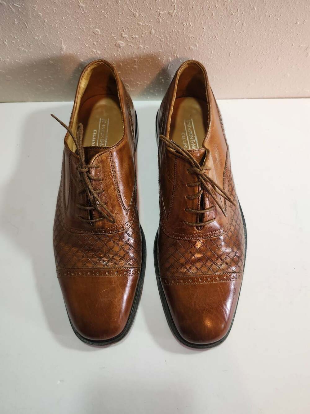 Johnston & Murphy Cellini Brown Woven Leather Cap Toe Oxford Men's Size 12 M